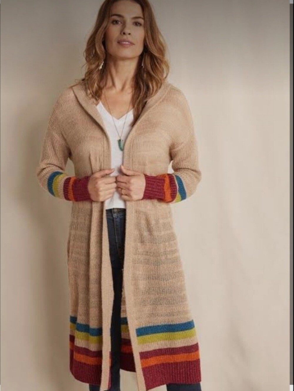 Matilda Jane Heart to Heart Stay Cozy Striped Sweater Duster Cardigan XL GUC